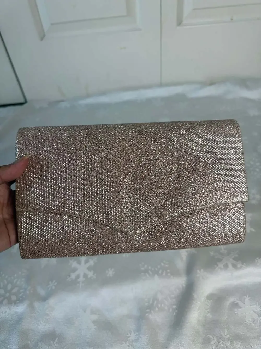 Rose Gold Glitter Envelope Clutch Purse Gold Chain Wedding Prom Evening Bag